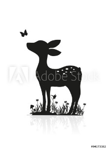 Bild på Rehkitz Scherenschnitt mit Schmetterling